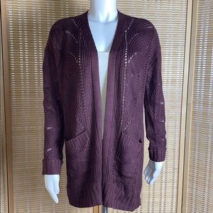 Hippie Rose Open-Stitch Open-Front Cuffed Long Sleeve Cardigan Size Medium